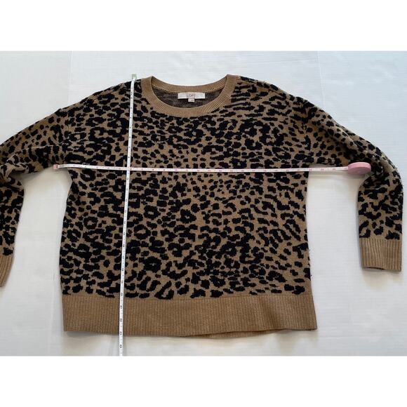 LOFT Black Tan Wool Blend Cheetah/Animal Print Long Sleeve Crew Neck Sweater, S - Picture 8 of 10